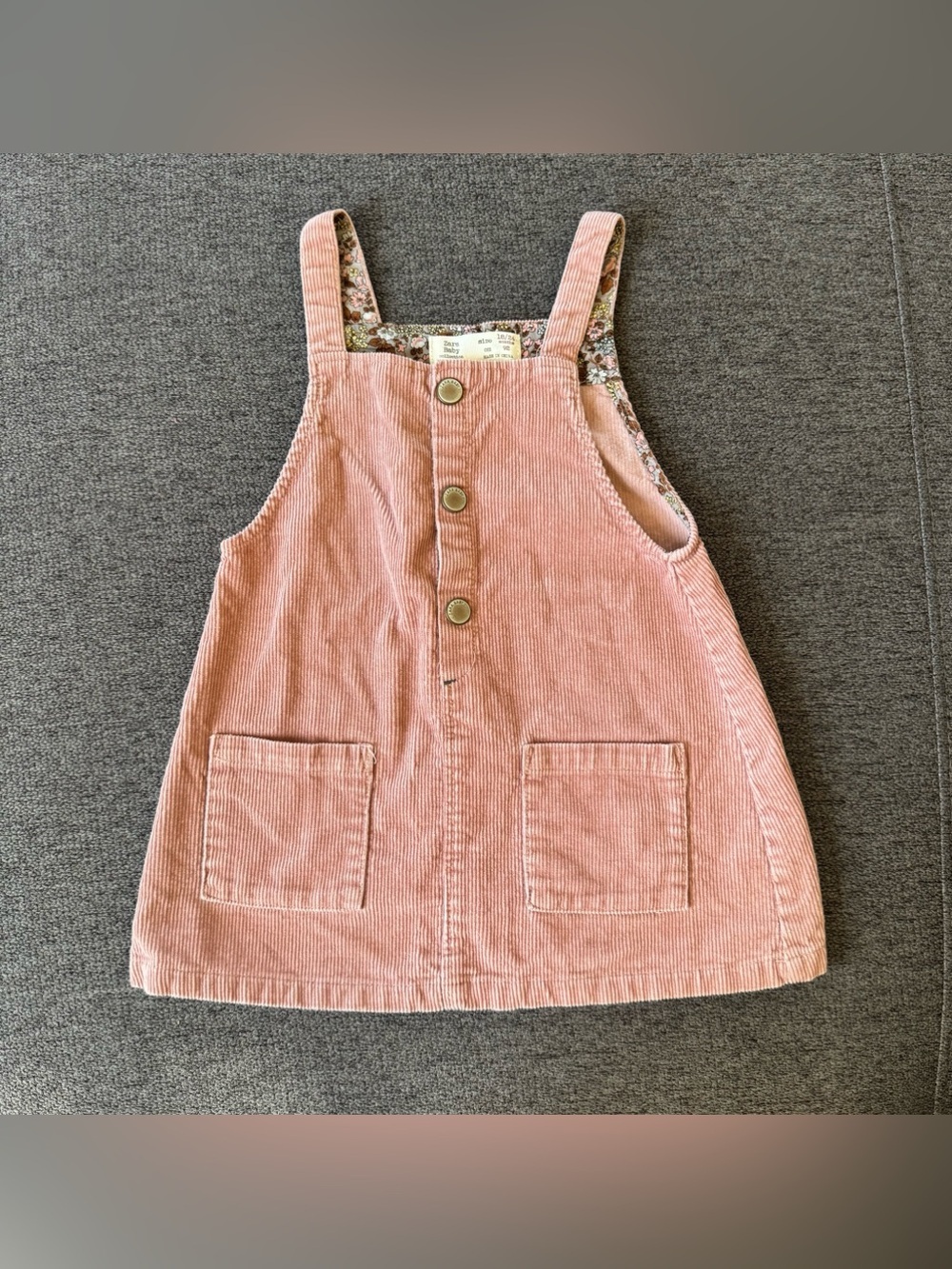 Zara Baby Pink Corduroy Pinafore Dress Baby Girl 18-24M